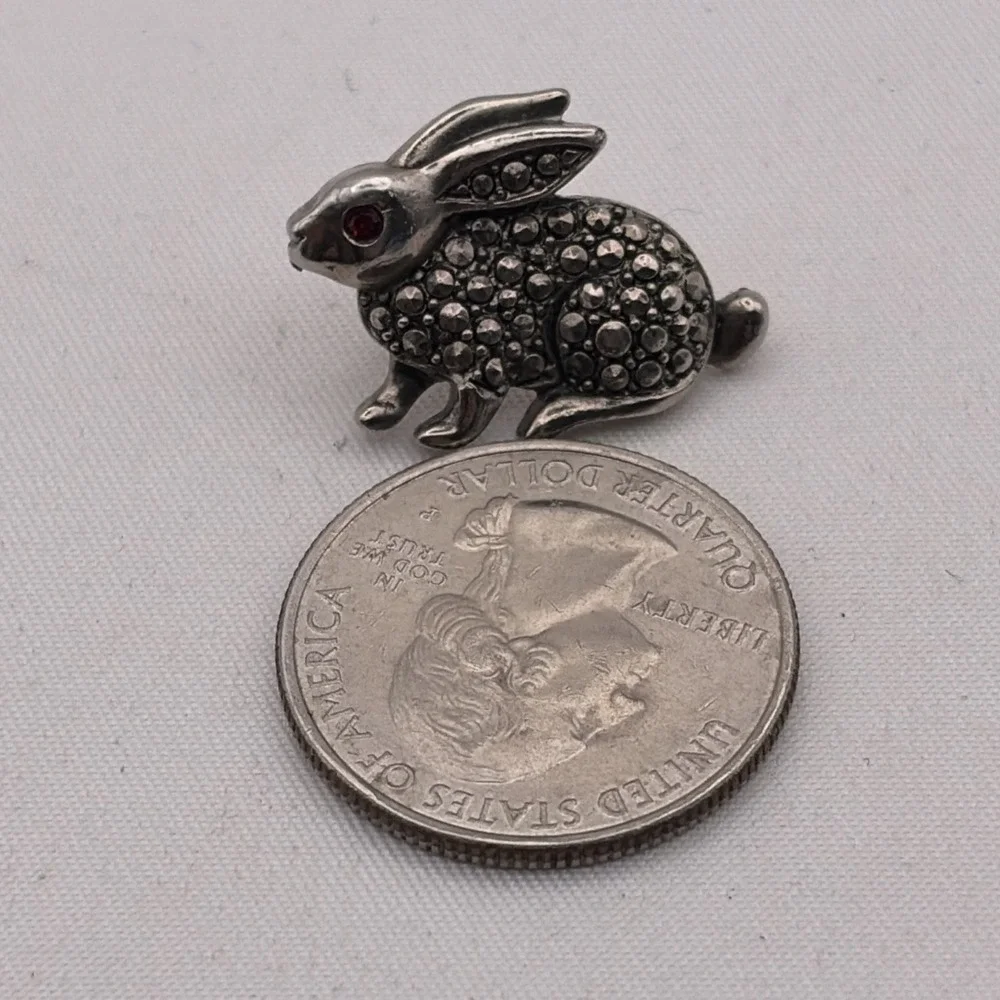 Bunny Rabbit Silver Tone Red Eye Lapel Hat Pin